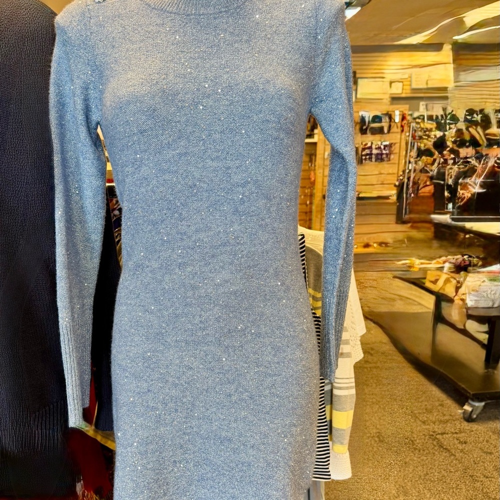 Lilly Pulitzer Morgen Sequin Sweater Dress Boca Blue Metallic NWOT XS